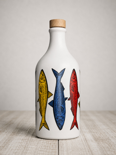 Muraglia Olivenöl Sardine 500 ml | Frantoio Muraglia Olivenöl in Sardinen Keramikflasche | Muraglia Sardine natives Olivenöl extra | Italienisches Olivenöl in handgefertigter Sardinen Tonflasche | Muraglia Sardine Olivenöl online kaufen